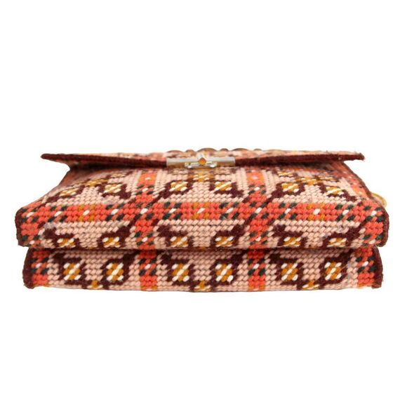 HANDMADE EMBROIDERED MULTICOLOR TAPESTRY WOOD HANDLE FLAP POCKETBOOK HANDBAG - Picture 6 of 14